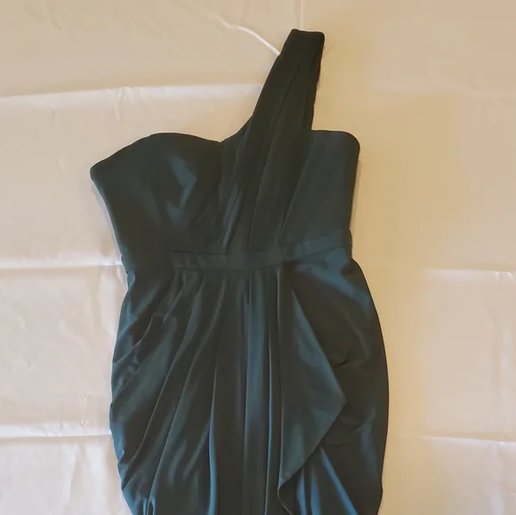 BCBGMaxAzria cocktail dress dark green one shoulder - Picture 1 of 6